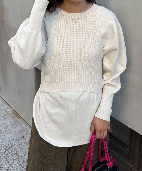 CIAOPANIC（チャオパニック）の「【WEB限定】ワッフルアメスリベスト付きニット（ニット/セーター・レディース・チャコールグレー/アイボリー/グレー/ピンク・ONE SIZE）」の13枚目の写真