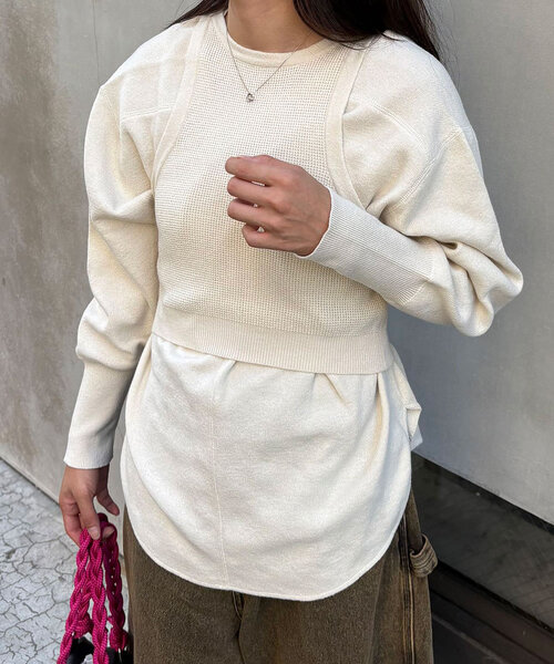 CIAOPANIC（チャオパニック）の「【WEB限定】ワッフルアメスリベスト付きニット（ニット/セーター・レディース・チャコールグレー/アイボリー/グレー/ピンク・ONE SIZE）」の14枚目の写真