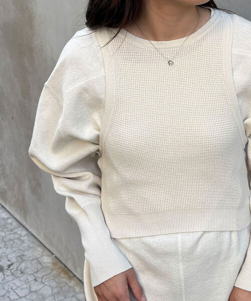 CIAOPANIC（チャオパニック）の「【WEB限定】ワッフルアメスリベスト付きニット（ニット/セーター・レディース・チャコールグレー/アイボリー/グレー/ピンク・ONE SIZE）」の15枚目の写真