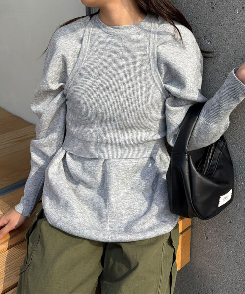 CIAOPANIC（チャオパニック）の「【WEB限定】ワッフルアメスリベスト付きニット（ニット/セーター・レディース・チャコールグレー/アイボリー/グレー/ピンク・ONE SIZE）」の19枚目の写真