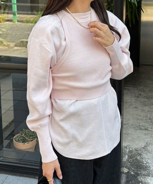 CIAOPANIC（チャオパニック）の「【WEB限定】ワッフルアメスリベスト付きニット（ニット/セーター・レディース・チャコールグレー/アイボリー/グレー/ピンク・ONE SIZE）」の5枚目の写真