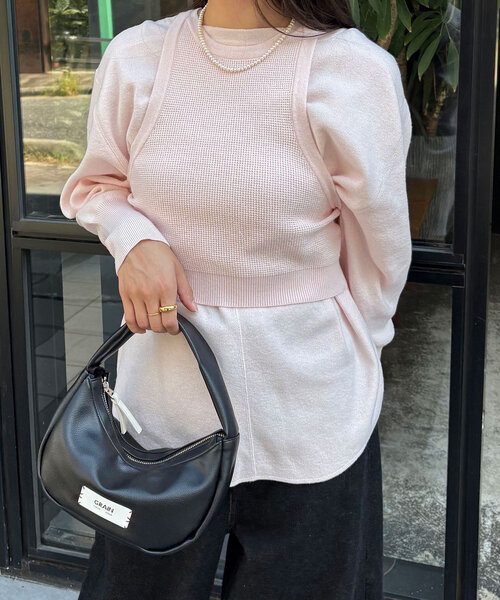 CIAOPANIC（チャオパニック）の「【WEB限定】ワッフルアメスリベスト付きニット（ニット/セーター・レディース・チャコールグレー/アイボリー/グレー/ピンク・ONE SIZE）」の6枚目の写真