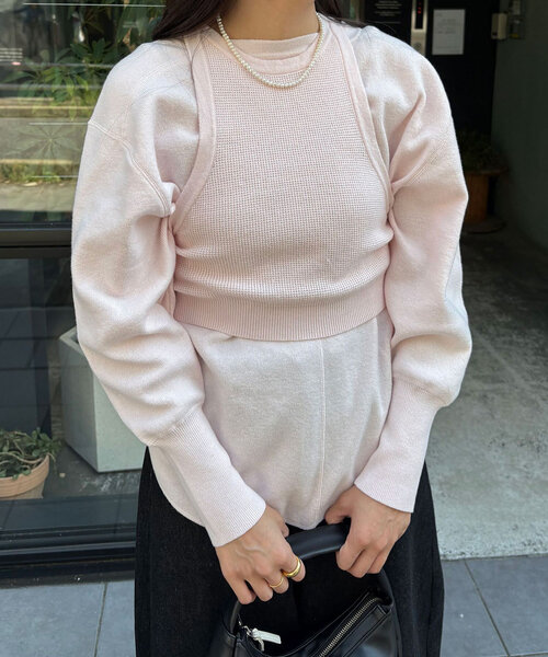 CIAOPANIC（チャオパニック）の「【WEB限定】ワッフルアメスリベスト付きニット（ニット/セーター・レディース・チャコールグレー/アイボリー/グレー/ピンク・ONE SIZE）」の7枚目の写真