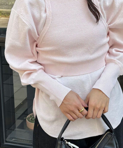 CIAOPANIC（チャオパニック）の「【WEB限定】ワッフルアメスリベスト付きニット（ニット/セーター・レディース・チャコールグレー/アイボリー/グレー/ピンク・ONE SIZE）」の8枚目の写真