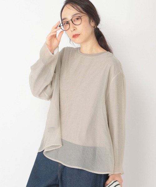 専用✿studio CLIP✿リネン混✿プルオーバーカットソー セール】シアー×カットレイヤードプルオーバー（Tシャツ/カットソー