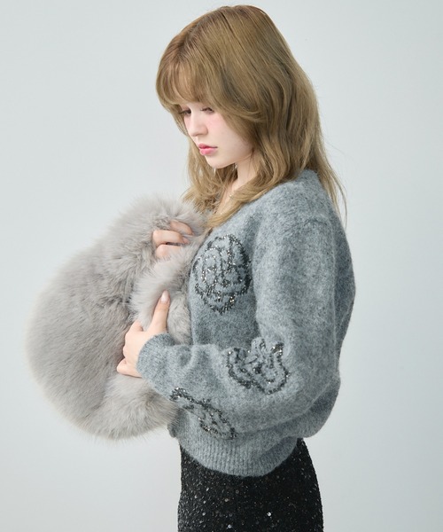 TITTY&CO.（ティティーアンドコー）の「フラワー刺繍モヘアタッチカーディガン（カーディガン/ボレロ・レディース・グレー/アイボリー・FREE）」の13枚目の写真