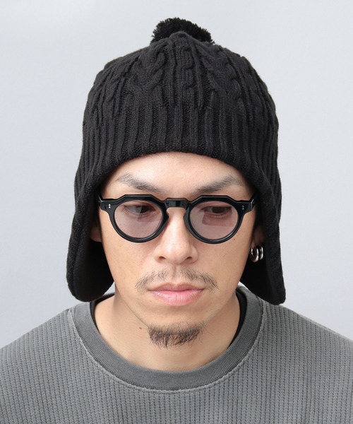 ケーブル編み 耳当て付き ウィンター ニットワッチ（ニット帽