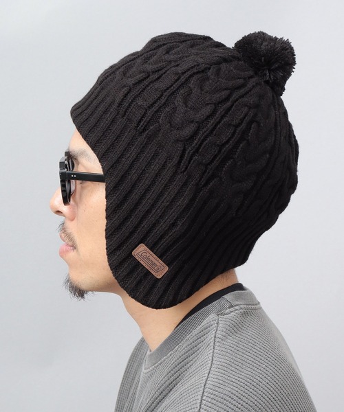 ケーブル編み 耳当て付き ウィンター ニットワッチ（ニット帽