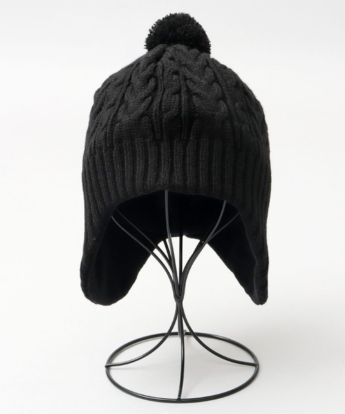 PG フリース耳あて付きニット帽 黒 PG フリース耳あて付きニット帽 黒