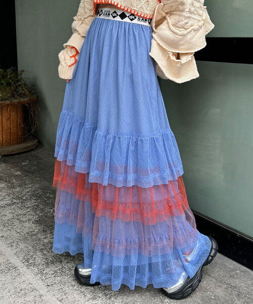 HELLO.SANFRANCISCO（ハローサンフランシスコ）の「【HELLO.SANFRANCISCO/ハローサンフランシスコ】カラーブロックチュールティアードスカート（スカート・レディース・ブルー/ホワイト/ピンク・ONE SIZE）」の2枚目の写真