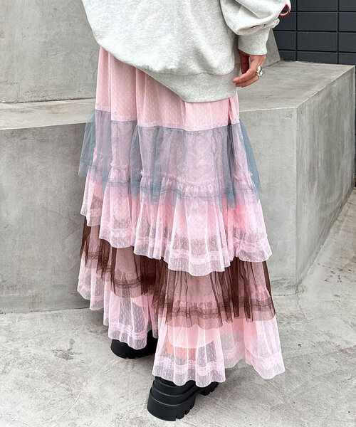 HELLO.SANFRANCISCO（ハローサンフランシスコ）の「【HELLO.SANFRANCISCO/ハローサンフランシスコ】カラーブロックチュールティアードスカート（スカート・レディース・ブルー/ホワイト/ピンク・ONE SIZE）」の11枚目の写真