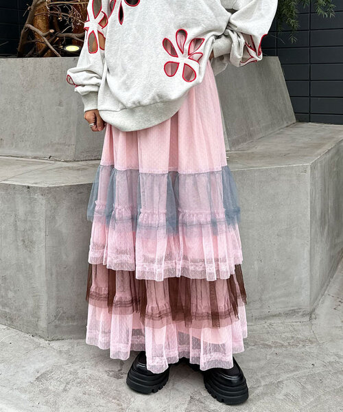 HELLO.SANFRANCISCO（ハローサンフランシスコ）の「【HELLO.SANFRANCISCO/ハローサンフランシスコ】カラーブロックチュールティアードスカート（スカート・レディース・ブルー/ホワイト/ピンク・ONE SIZE）」の10枚目の写真