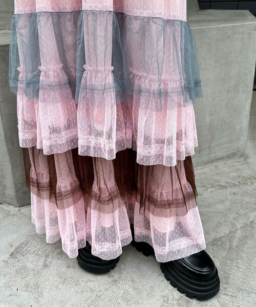 HELLO.SANFRANCISCO（ハローサンフランシスコ）の「【HELLO.SANFRANCISCO/ハローサンフランシスコ】カラーブロックチュールティアードスカート（スカート・レディース・ブルー/ホワイト/ピンク・ONE SIZE）」の9枚目の写真