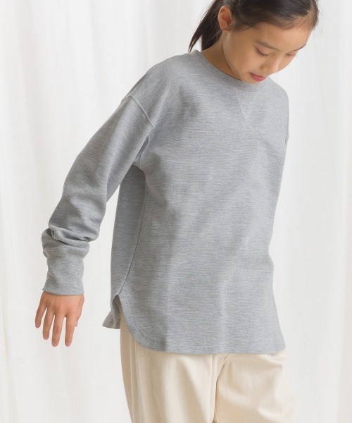 OMNES(オムネス)の「キッズリップルダブルフェイス長袖Tシャツ(Tシャツ/カットソー・キッズ・ライトカーキ/グレー/ブルー/ブラック/ピンク/ホワイト・120/110/100/140/130)」の1枚目の写真