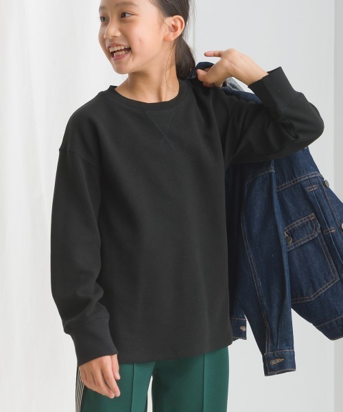 OMNES(オムネス)の「キッズリップルダブルフェイス長袖Tシャツ(Tシャツ/カットソー・キッズ・ライトカーキ/グレー/ブルー/ブラック/ピンク/ホワイト・120/110/100/140/130)」の4枚目の写真