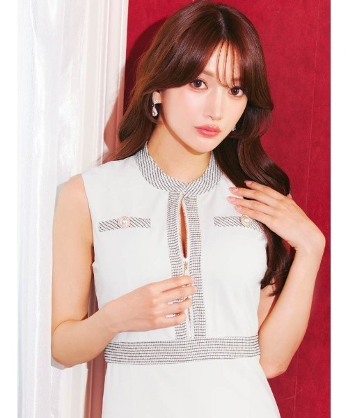 フロントジップ チェック ライン ノースリーブ タイト ミニドレス（ドレス）｜DAZZY（デイジー）