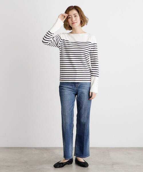 grove（グローブ）の「センタープレス入りソフトフレアーデニムパンツ（デニムパンツ・レディース・ネイビー/ブルー系その他/ブルー・03/02/01/04/05）」の6枚目の写真