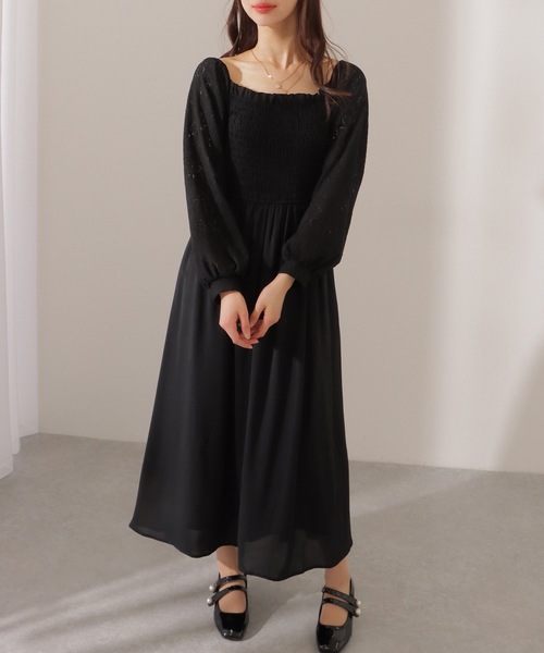 Lace Ladies(レースレディース)の「2WAY シャーリング オフショルダー マキシ ワンピース(ワンピース・レディース・アイボリー/ブラック・FREE/S)」の15枚目の写真