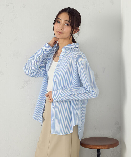 COMME CA ISM(コムサイズム)の「ストライプシャツ(シャツ/ブラウス・レディース・ブラック/サックスブルー・LARGE/MEDIUM)」の5枚目の写真