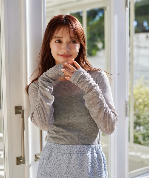 mysty woman（ミスティウーマン）の「袖シャーリングプルオーバー  315112（Tシャツ/カットソー・レディース・杢グレー/アイボリー/ピンク/ブラック・FREE）」の4枚目の写真