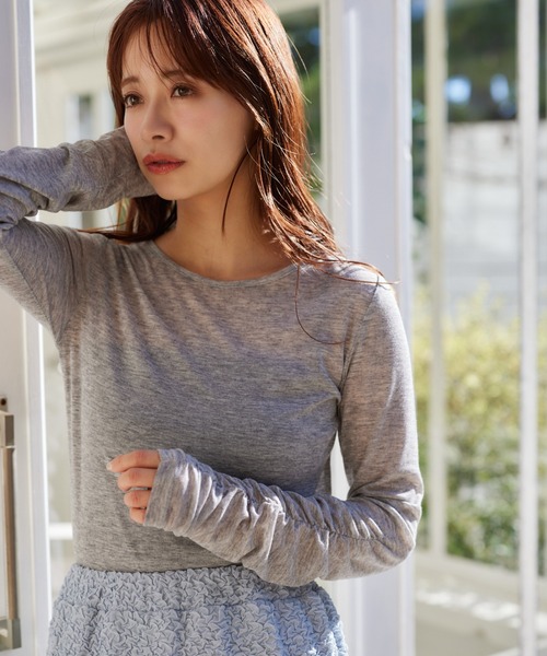 mysty woman（ミスティウーマン）の「袖シャーリングプルオーバー  315112（Tシャツ/カットソー・レディース・杢グレー/アイボリー/ピンク/ブラック・FREE）」の7枚目の写真