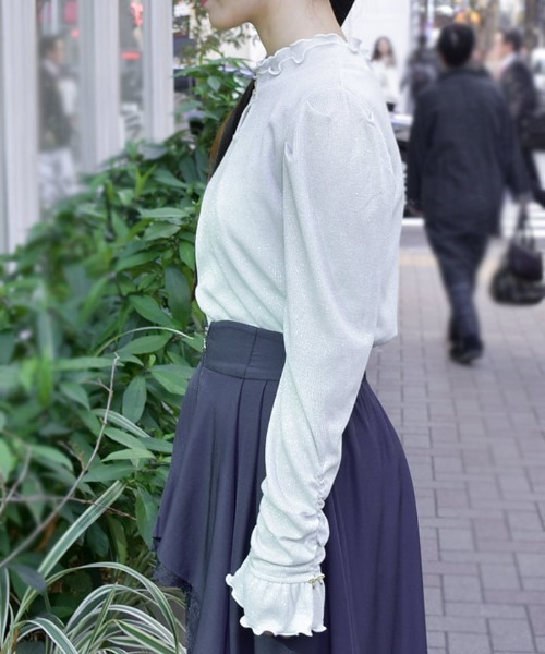 axes femme(アクシーズファム)の「2WAYラメリブプルオーバー(Tシャツ/カットソー・レディース・ホワイト/グリーン/ピンク・FREE)」の5枚目の写真