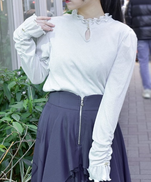 axes femme(アクシーズファム)の「2WAYラメリブプルオーバー(Tシャツ/カットソー・レディース・ホワイト/グリーン/ピンク・FREE)」の4枚目の写真
