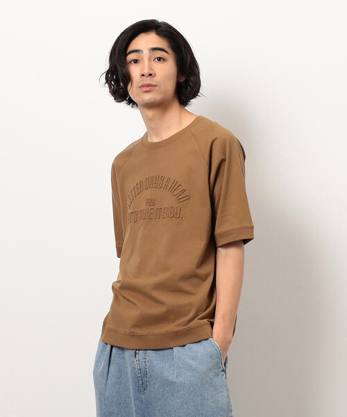 Purple&Yellow（パープルアンドイエロー）の「メッセージエンボス半袖ラグランＴシャツ（Tシャツ/カットソー・メンズ・ライトグリーン/ブラウン/ホワイト/ブルー・SMALL/LARGE/MEDIUM）」の3枚目の写真