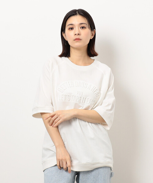 Purple&Yellow（パープルアンドイエロー）の「メッセージエンボス半袖ラグランＴシャツ（Tシャツ/カットソー・メンズ・ライトグリーン/ブラウン/ホワイト/ブルー・SMALL/LARGE/MEDIUM）」の5枚目の写真