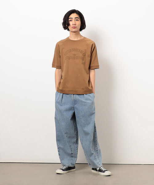 Purple&Yellow（パープルアンドイエロー）の「メッセージエンボス半袖ラグランＴシャツ（Tシャツ/カットソー・メンズ・ライトグリーン/ブラウン/ホワイト/ブルー・SMALL/LARGE/MEDIUM）」の6枚目の写真