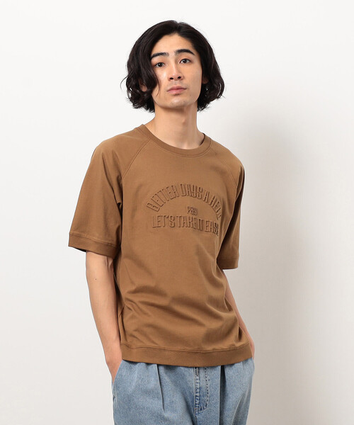 Purple&Yellow（パープルアンドイエロー）の「メッセージエンボス半袖ラグランＴシャツ（Tシャツ/カットソー・メンズ・ライトグリーン/ブラウン/ホワイト/ブルー・SMALL/LARGE/MEDIUM）」の8枚目の写真