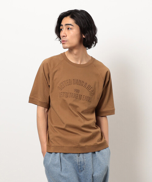 Purple&Yellow（パープルアンドイエロー）の「メッセージエンボス半袖ラグランＴシャツ（Tシャツ/カットソー・メンズ・ライトグリーン/ブラウン/ホワイト/ブルー・SMALL/LARGE/MEDIUM）」の9枚目の写真