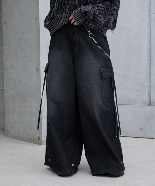 [Spielio] ヴィンテージライクデニムカーゴワイドパンツ Spielio】Vintage like denim cargo wide pants/ヴィンテージ