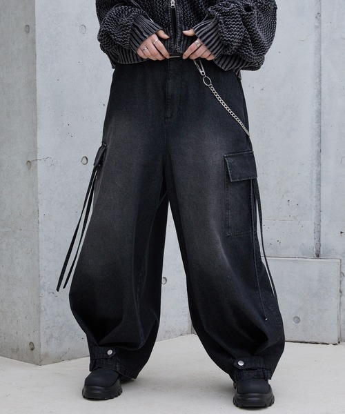 Spielio】Vintage like denim cargo wide pants/ヴィンテージ