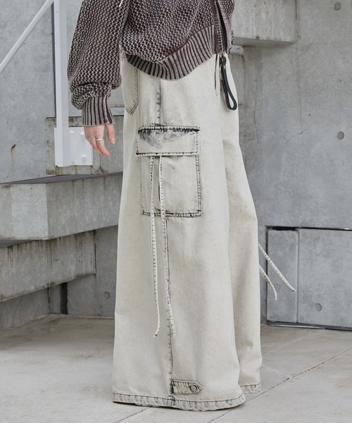[Spielio] ヴィンテージライクデニムカーゴワイドパンツ Spielio】Vintage like denim cargo wide pants/ヴィンテージ