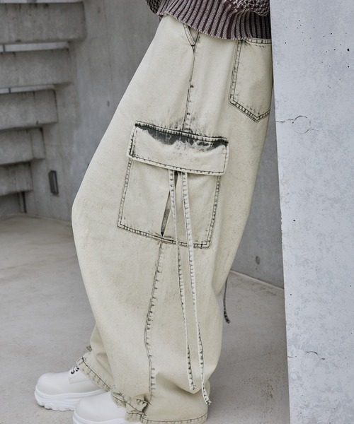 Spielio】Vintage like denim cargo wide pants/ヴィンテージ
