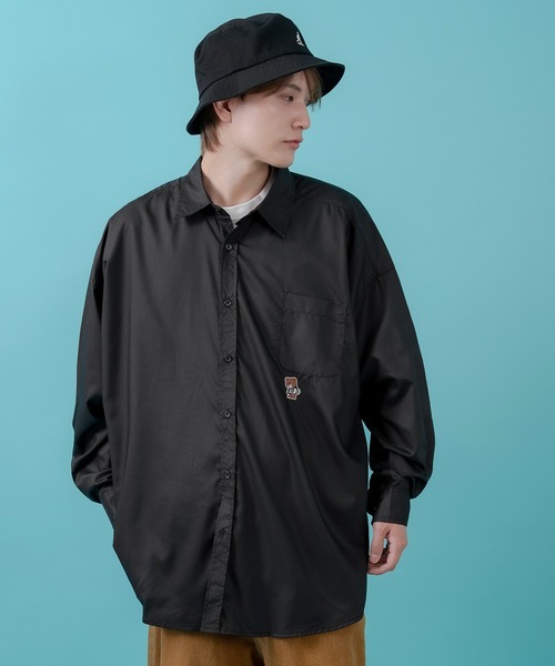 SIDEWAY STANCE（サイドウェイスタンス）の「【SIDEWAY STANCE】スケボーダウナーベア刺しゅう 長袖シャツ（シャツ/ブラウス・メンズ・ホワイト/ピンク/ブラック/サックスブルー・X-LARGE/LARGE/SMALL/MEDIUM）」の10枚目の写真