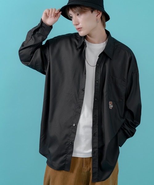 SIDEWAY STANCE（サイドウェイスタンス）の「【SIDEWAY STANCE】スケボーダウナーベア刺しゅう 長袖シャツ（シャツ/ブラウス・メンズ・ホワイト/ピンク/ブラック/サックスブルー・X-LARGE/LARGE/SMALL/MEDIUM）」の12枚目の写真