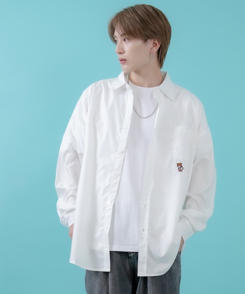 SIDEWAY STANCE（サイドウェイスタンス）の「【SIDEWAY STANCE】スケボーダウナーベア刺しゅう 長袖シャツ（シャツ/ブラウス・メンズ・ホワイト/ピンク/ブラック/サックスブルー・X-LARGE/LARGE/SMALL/MEDIUM）」の5枚目の写真