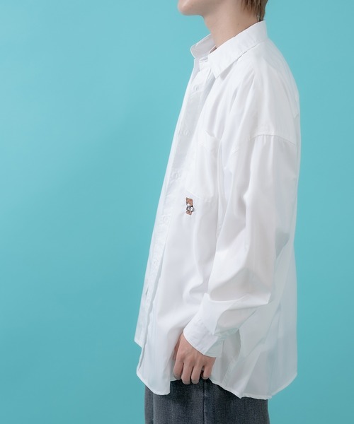 SIDEWAY STANCE（サイドウェイスタンス）の「【SIDEWAY STANCE】スケボーダウナーベア刺しゅう 長袖シャツ（シャツ/ブラウス・メンズ・ホワイト/ピンク/ブラック/サックスブルー・X-LARGE/LARGE/SMALL/MEDIUM）」の6枚目の写真