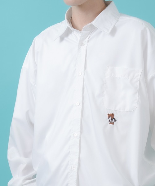 SIDEWAY STANCE（サイドウェイスタンス）の「【SIDEWAY STANCE】スケボーダウナーベア刺しゅう 長袖シャツ（シャツ/ブラウス・メンズ・ホワイト/ピンク/ブラック/サックスブルー・X-LARGE/LARGE/SMALL/MEDIUM）」の7枚目の写真