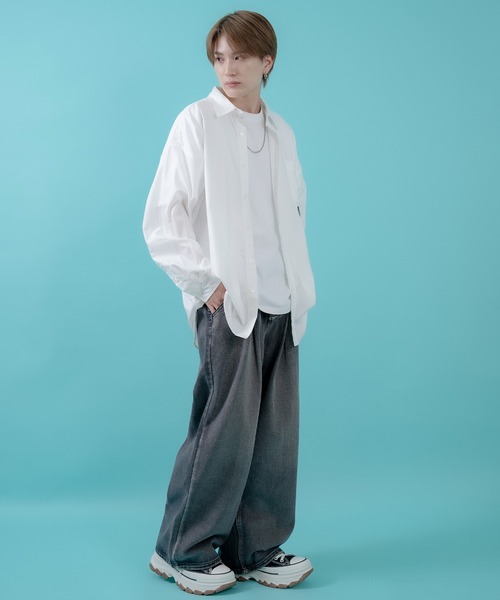 SIDEWAY STANCE（サイドウェイスタンス）の「【SIDEWAY STANCE】スケボーダウナーベア刺しゅう 長袖シャツ（シャツ/ブラウス・メンズ・ホワイト/ピンク/ブラック/サックスブルー・X-LARGE/LARGE/SMALL/MEDIUM）」の9枚目の写真