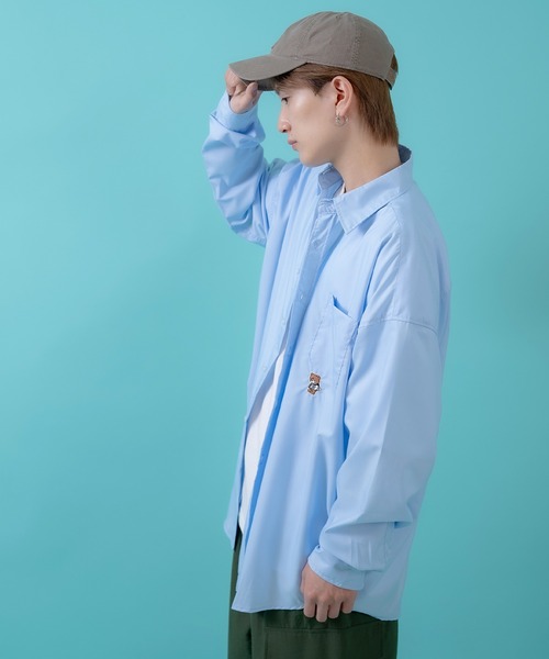 SIDEWAY STANCE（サイドウェイスタンス）の「【SIDEWAY STANCE】スケボーダウナーベア刺しゅう 長袖シャツ（シャツ/ブラウス・メンズ・ホワイト/ピンク/ブラック/サックスブルー・X-LARGE/LARGE/SMALL/MEDIUM）」の16枚目の写真