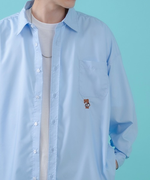 SIDEWAY STANCE（サイドウェイスタンス）の「【SIDEWAY STANCE】スケボーダウナーベア刺しゅう 長袖シャツ（シャツ/ブラウス・メンズ・ホワイト/ピンク/ブラック/サックスブルー・X-LARGE/LARGE/SMALL/MEDIUM）」の17枚目の写真