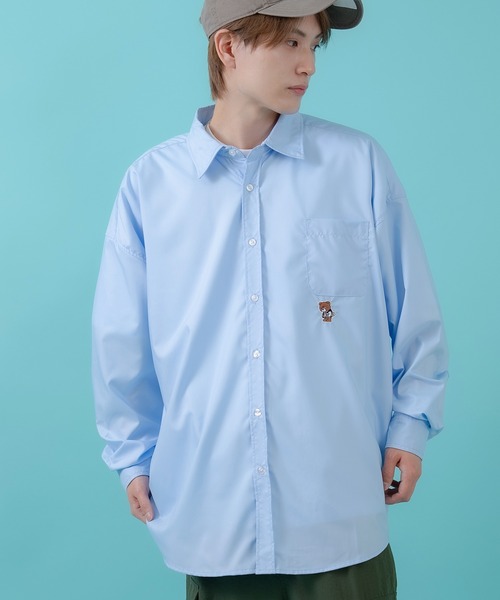 SIDEWAY STANCE（サイドウェイスタンス）の「【SIDEWAY STANCE】スケボーダウナーベア刺しゅう 長袖シャツ（シャツ/ブラウス・メンズ・ホワイト/ピンク/ブラック/サックスブルー・X-LARGE/LARGE/SMALL/MEDIUM）」の18枚目の写真