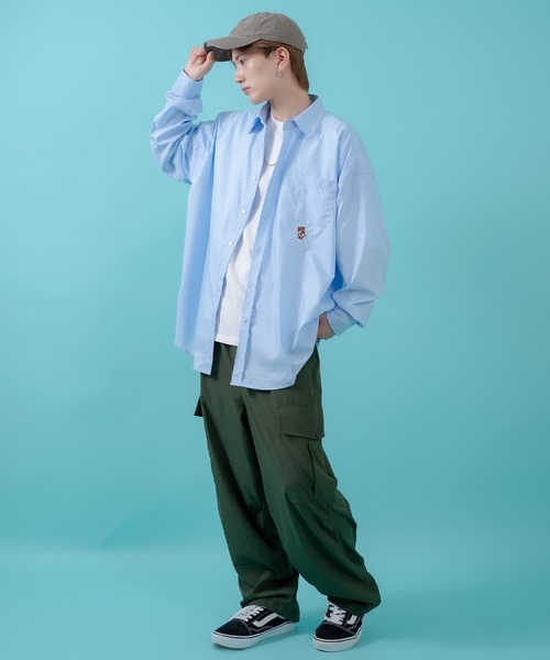 SIDEWAY STANCE（サイドウェイスタンス）の「【SIDEWAY STANCE】スケボーダウナーベア刺しゅう 長袖シャツ（シャツ/ブラウス・メンズ・ホワイト/ピンク/ブラック/サックスブルー・X-LARGE/LARGE/SMALL/MEDIUM）」の20枚目の写真