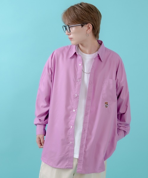 SIDEWAY STANCE（サイドウェイスタンス）の「【SIDEWAY STANCE】スケボーダウナーベア刺しゅう 長袖シャツ（シャツ/ブラウス・メンズ・ホワイト/ピンク/ブラック/サックスブルー・X-LARGE/LARGE/SMALL/MEDIUM）」の21枚目の写真