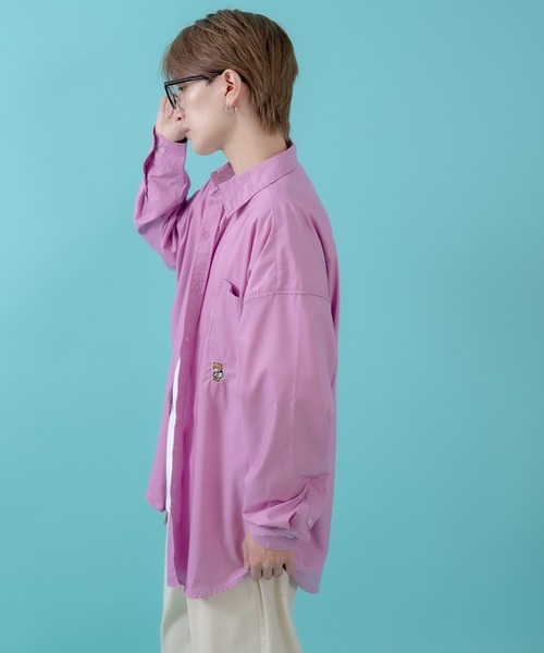 SIDEWAY STANCE（サイドウェイスタンス）の「【SIDEWAY STANCE】スケボーダウナーベア刺しゅう 長袖シャツ（シャツ/ブラウス・メンズ・ホワイト/ピンク/ブラック/サックスブルー・X-LARGE/LARGE/SMALL/MEDIUM）」の22枚目の写真