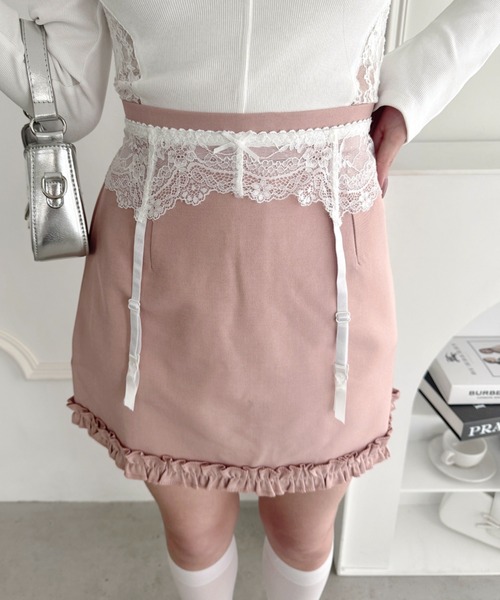 [SCULPTOR]コテージガーターベルトスカートブラウン SCULPTOR Velour Track Skirt BEIGE 21FA-I（スカルプター