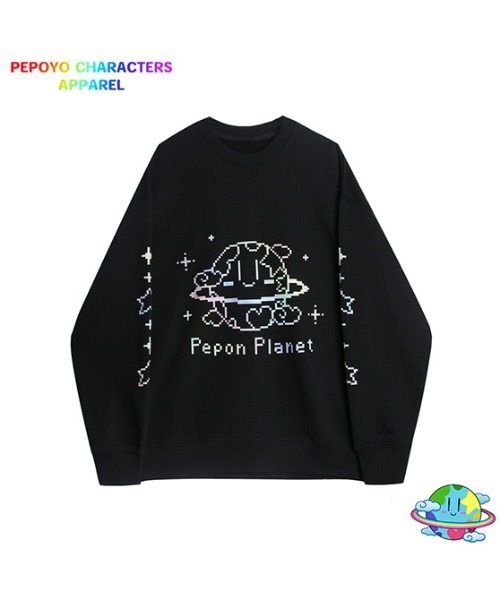 SPECIAL PRODUCT DESIGN（スペシャルプロダクトデザイン）の「〈ぺぽよ きゃらくた～ず〉Pepon Planet スウェット ホワイト・ブラック（スウェット・メンズ・ブラック/ホワイト・SMALL/MEDIUM/LARGE/X-LARGE）」の4枚目の写真